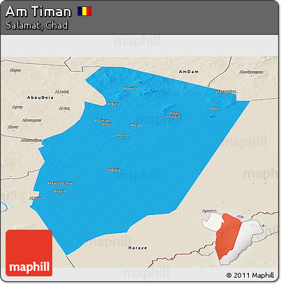 Political Panoramic Map of Am Timan, shaded relief outside
