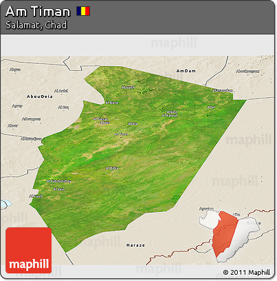 Satellite Panoramic Map of Am Timan, shaded relief outside