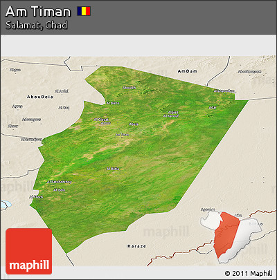 Satellite Panoramic Map of Am Timan, shaded relief outside