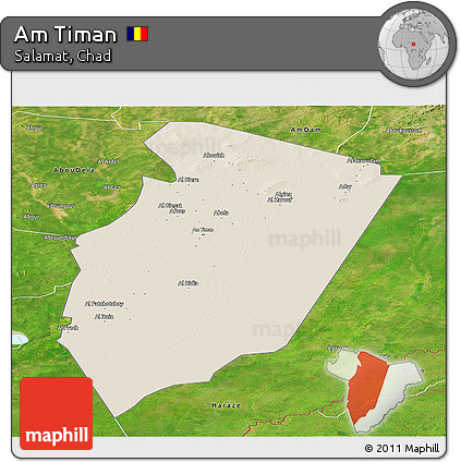 Shaded Relief Panoramic Map of Am Timan, satellite outside