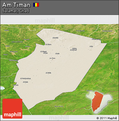 Shaded Relief Panoramic Map of Am Timan, satellite outside
