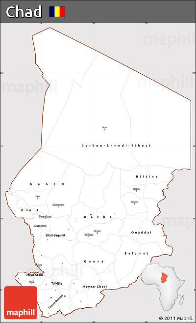 Classic Style Simple Map of Chad, cropped outside