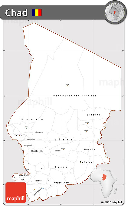 Classic Style Simple Map of Chad, cropped outside