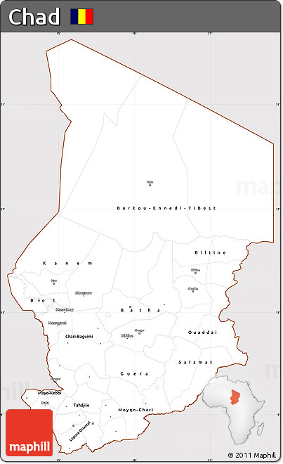 Classic Style Simple Map of Chad, cropped outside