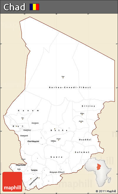 Classic Style Simple Map of Chad, single color outside