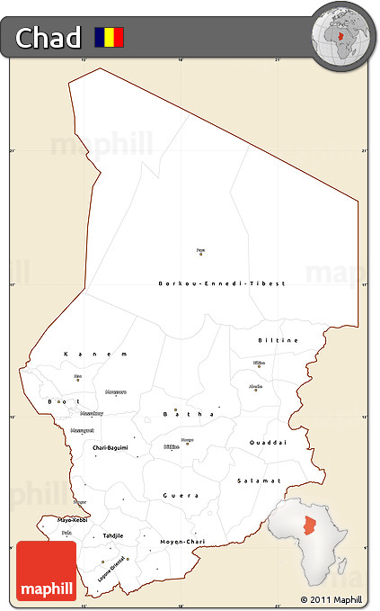 Classic Style Simple Map of Chad, single color outside