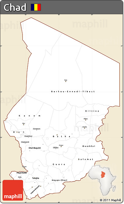 Classic Style Simple Map of Chad, single color outside