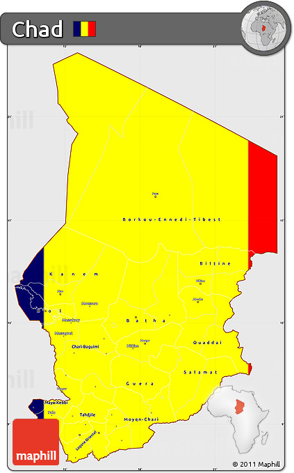 Flag Simple Map of Chad, single color outside, flag centered