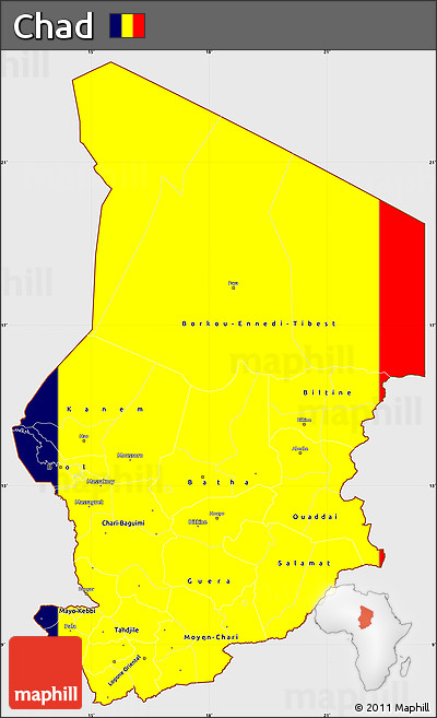 Flag Simple Map of Chad, single color outside, flag centered