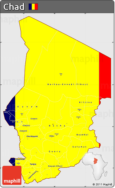 Flag Simple Map of Chad, single color outside, flag centered