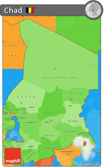 Political Shades Simple Map of Chad, political outside