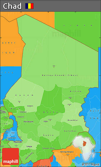 Political Shades Simple Map of Chad, political outside