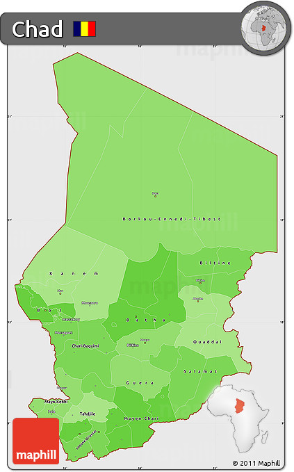 Political Shades Simple Map of Chad, single color outside