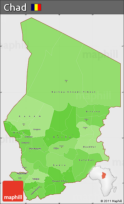 Political Shades Simple Map of Chad, single color outside