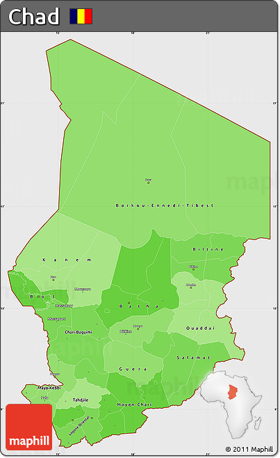 Political Shades Simple Map of Chad, single color outside