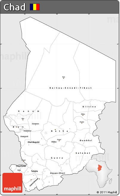 Silver Style Simple Map of Chad, single color outside