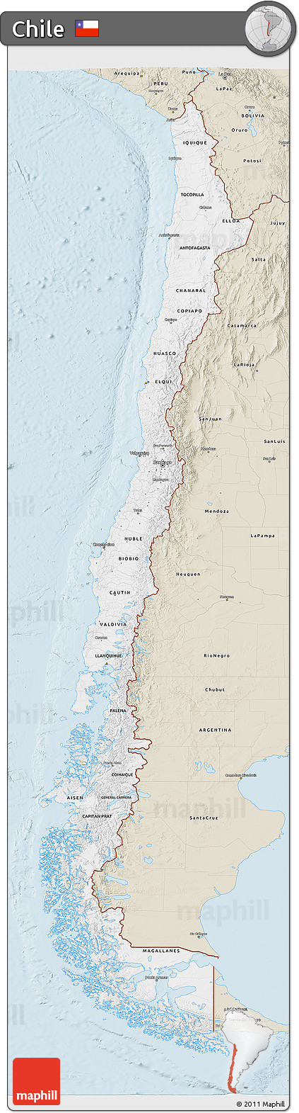 Classic Style 3D Map of Chile