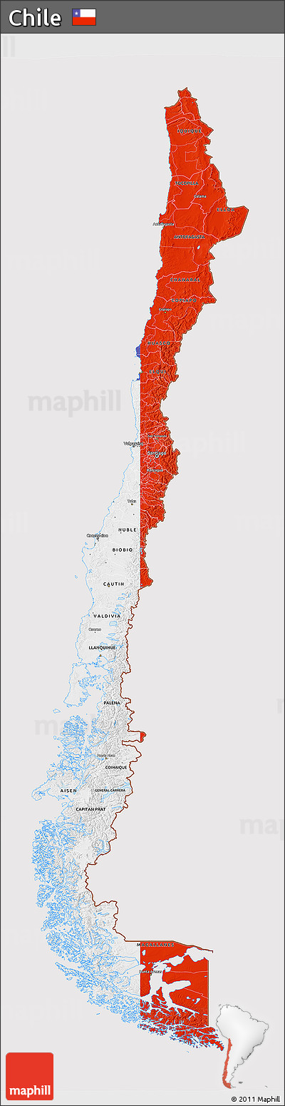 Flag 3D Map of Chile, flag rotated