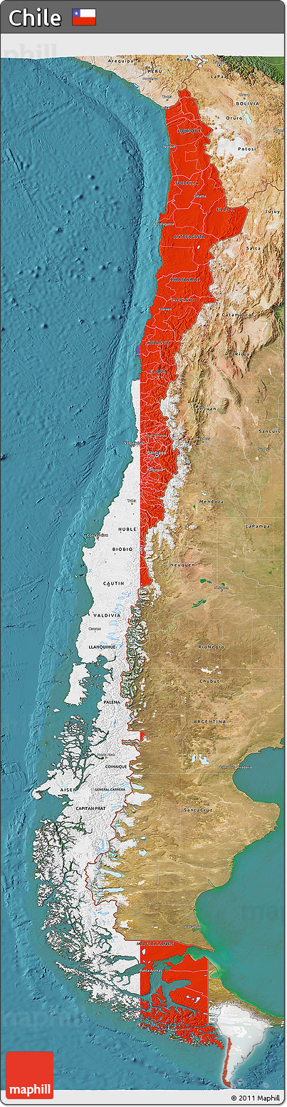 Flag 3D Map of Chile, satellite outside, flag rotated