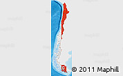 Flag 3D Map of Chile, single color outside, shaded relief sea, flag aligned to the middle