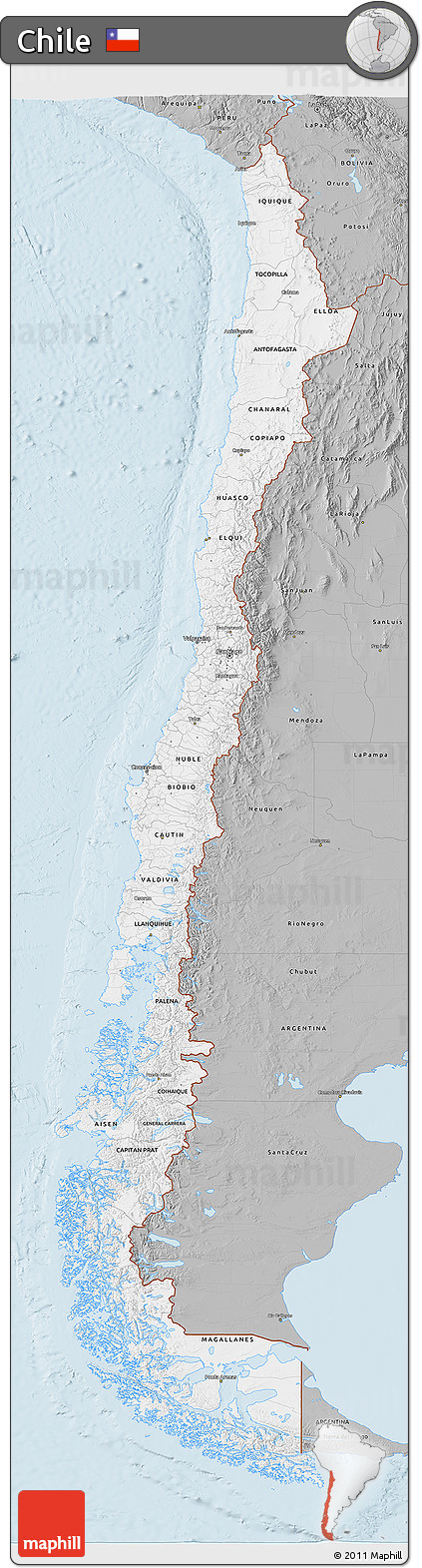 Gray 3D Map of Chile
