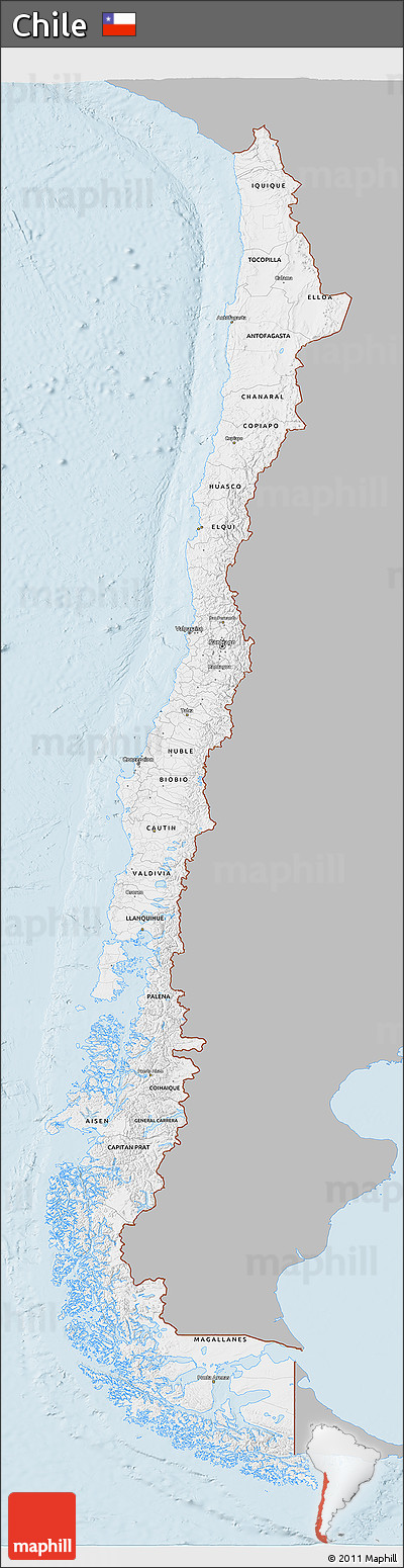 Gray 3D Map of Chile, single color outside