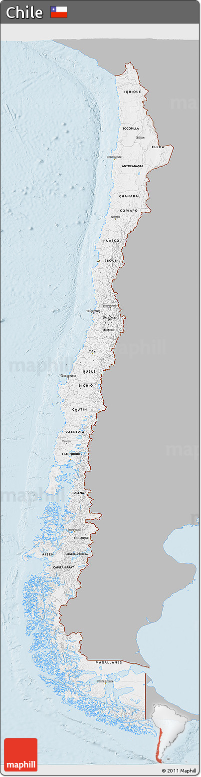 Gray 3D Map of Chile, single color outside