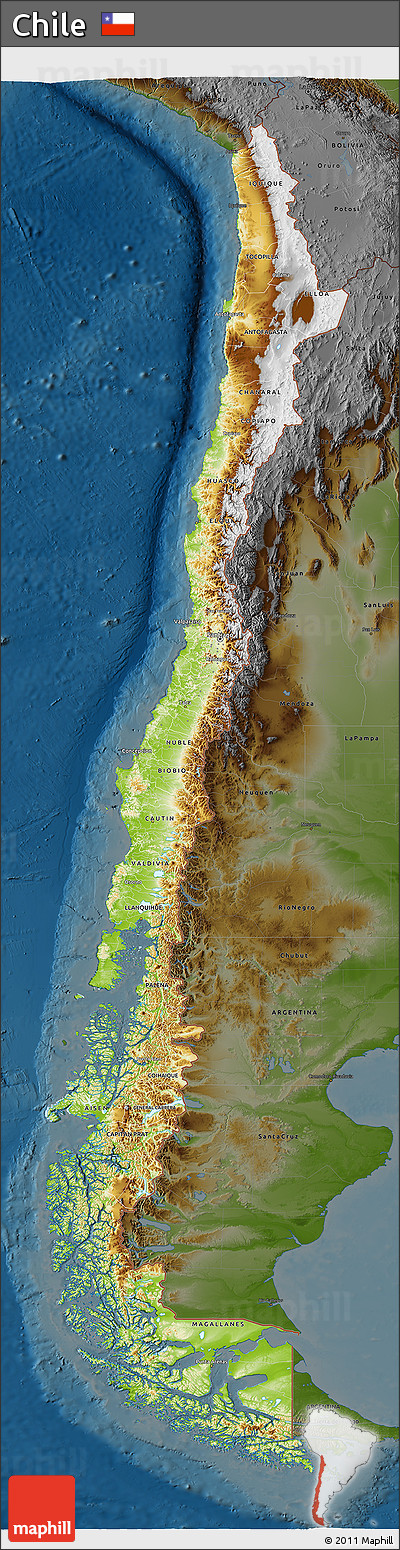 Physical 3D Map of Chile, darken