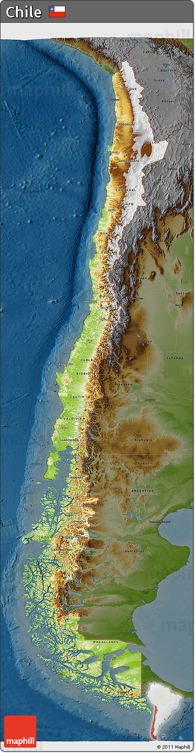 Physical 3D Map of Chile, darken