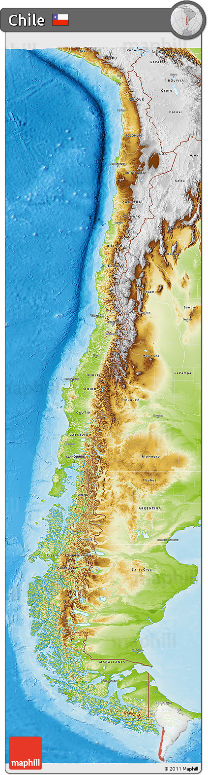 Physical 3D Map of Chile