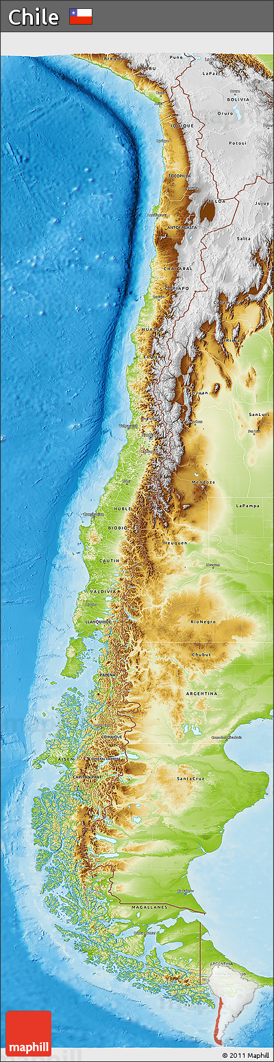 Physical 3D Map of Chile