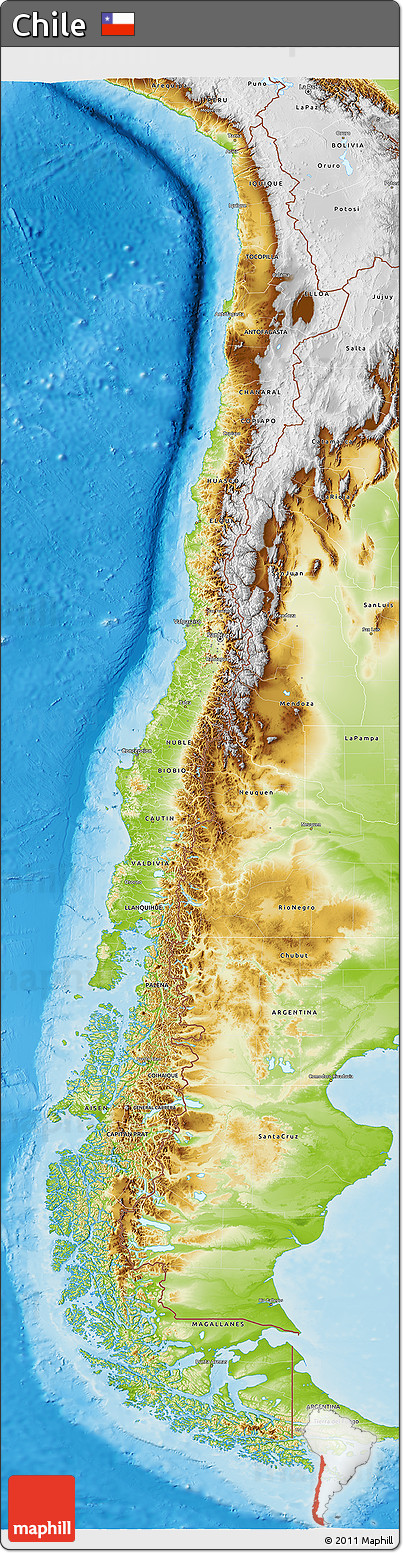 Physical 3D Map of Chile