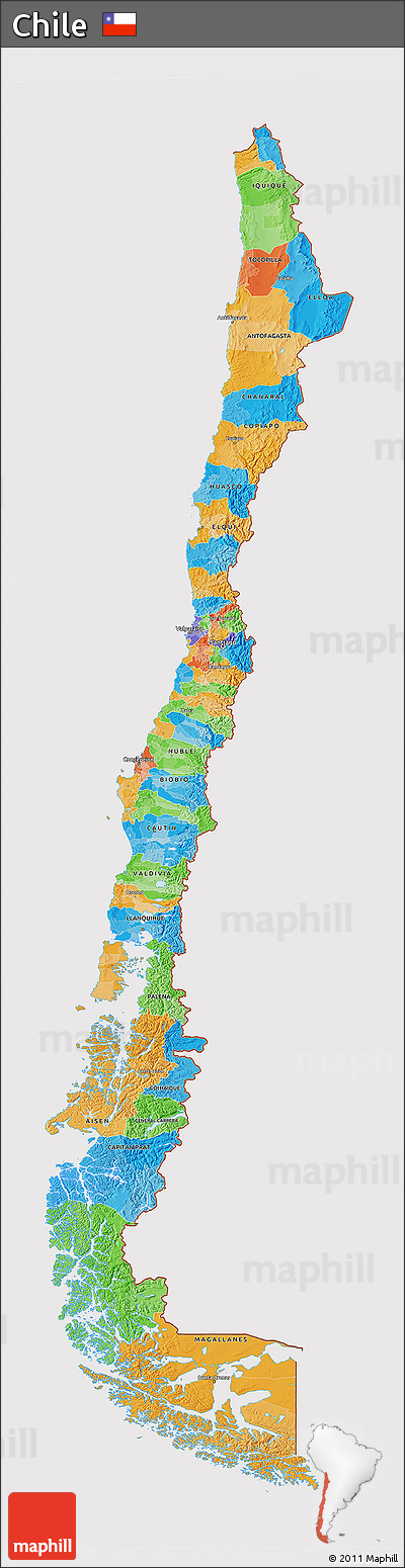 Political 3D Map of Chile, cropped outside