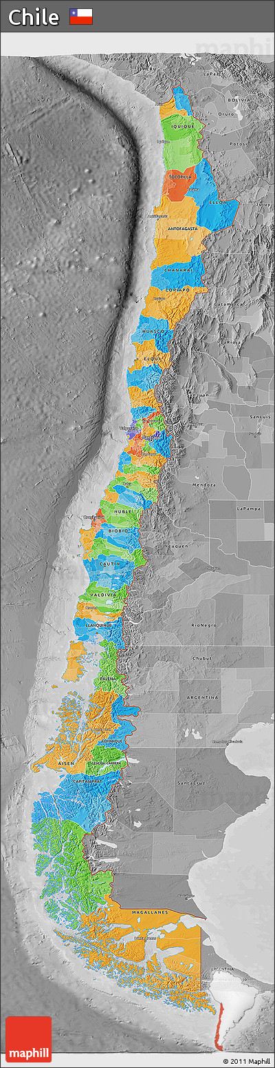 Political 3D Map of Chile, desaturated