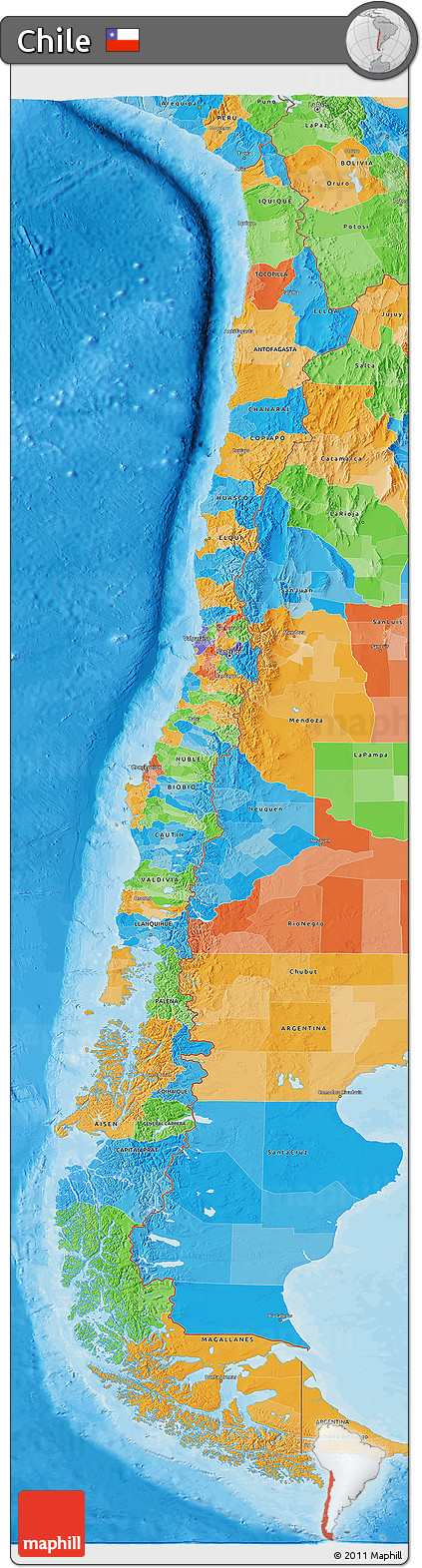 Political 3D Map of Chile