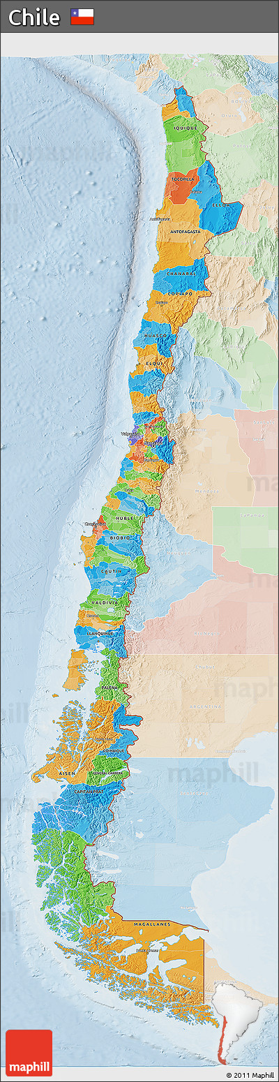 Political 3D Map of Chile, lighten