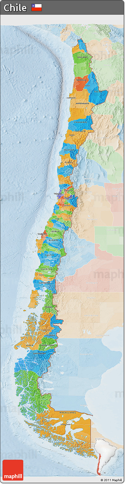 Political 3D Map of Chile, lighten