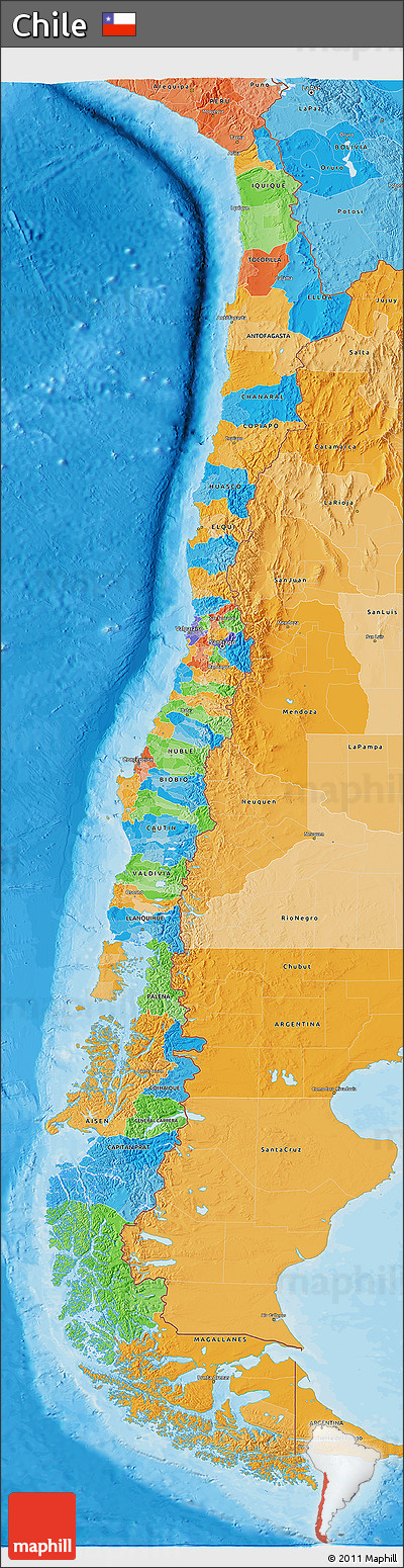 Political 3D Map of Chile, political shades outside