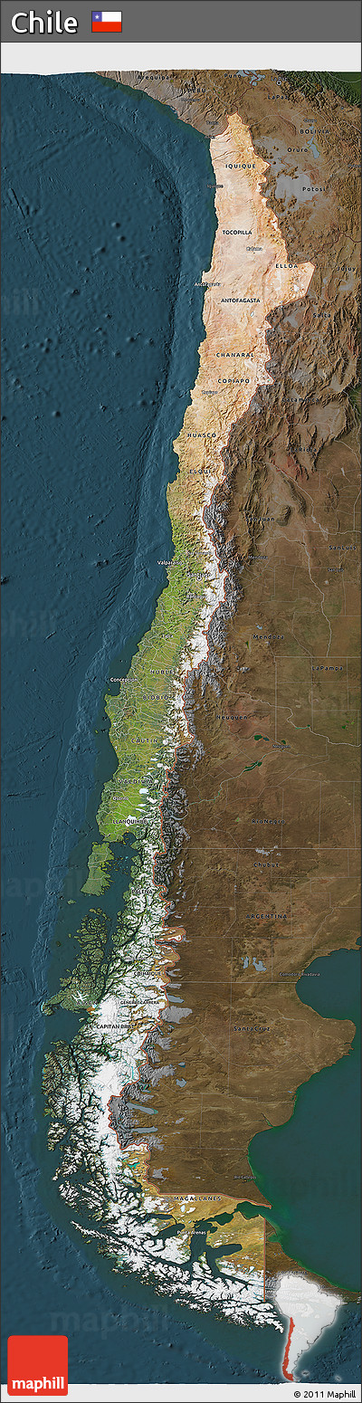 Satellite 3D Map of Chile, darken