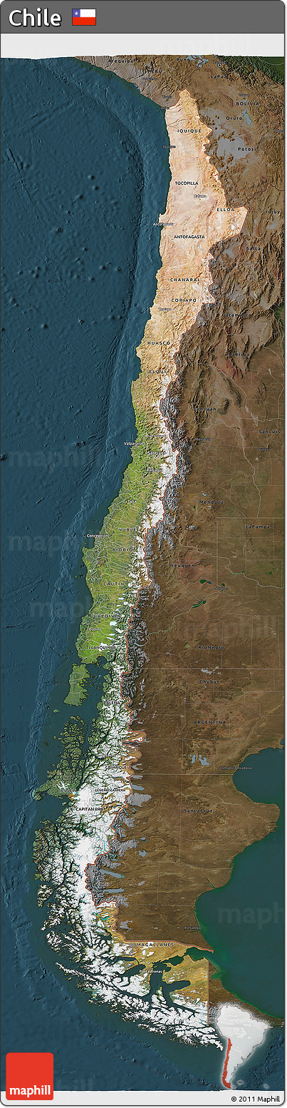 Satellite 3D Map of Chile, darken