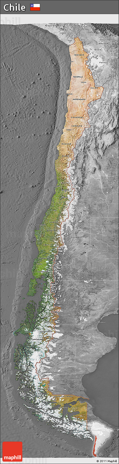 Satellite 3D Map of Chile, desaturated
