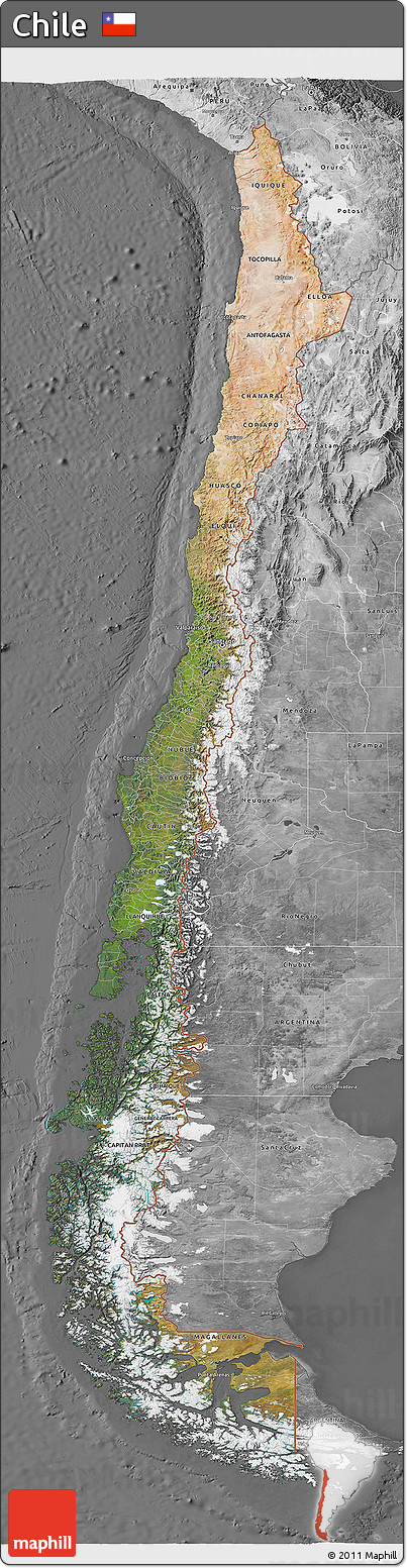 Satellite 3D Map of Chile, desaturated