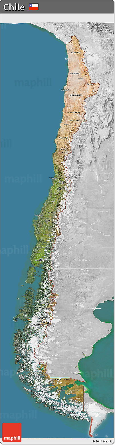 Satellite 3D Map of Chile, lighten, desaturated, land only