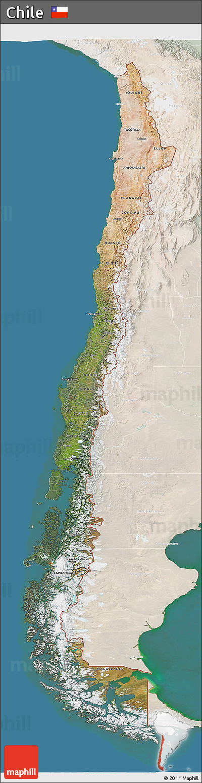 Satellite 3D Map of Chile, lighten, land only