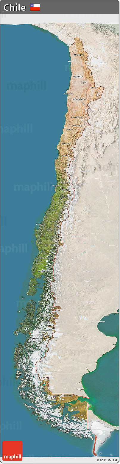 Satellite 3D Map of Chile, lighten, land only