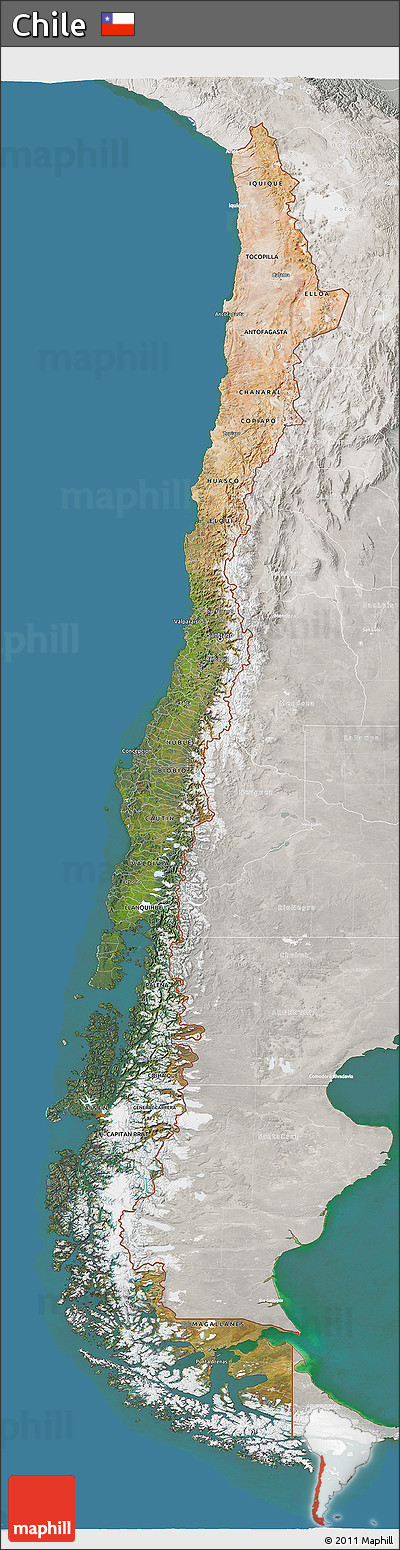 Satellite 3D Map of Chile, lighten, semi-desaturated, land only