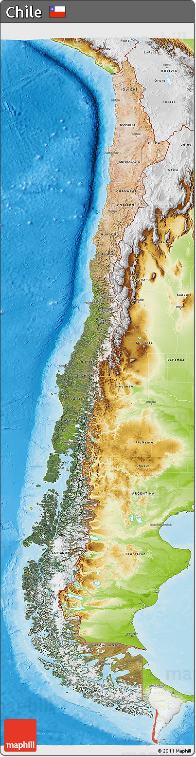 Satellite 3D Map of Chile, physical outside