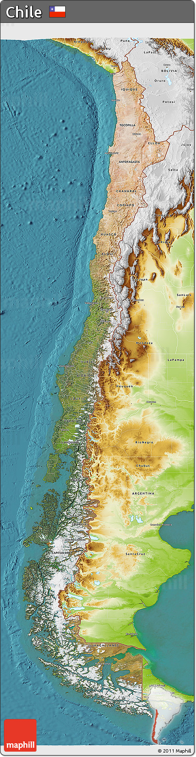 Satellite 3D Map of Chile, physical outside, satellite sea