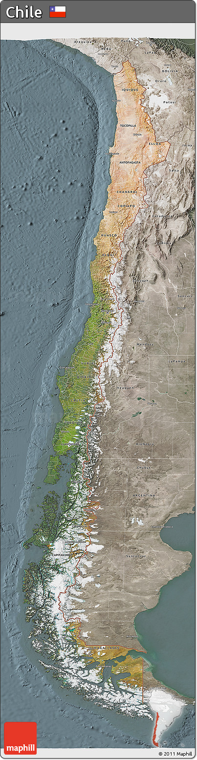Satellite 3D Map of Chile, semi-desaturated