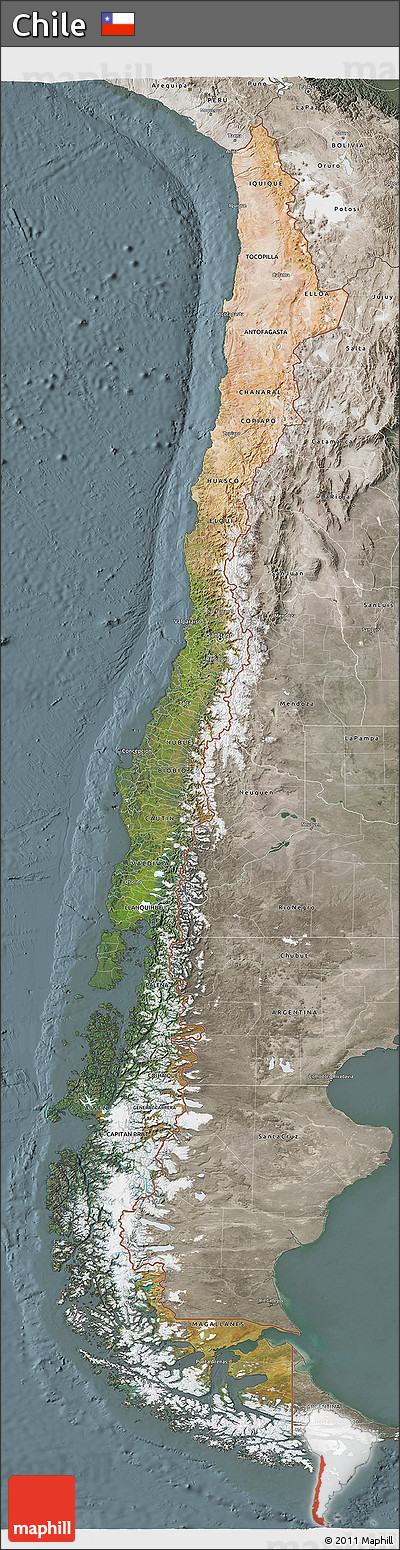 Satellite 3D Map of Chile, semi-desaturated